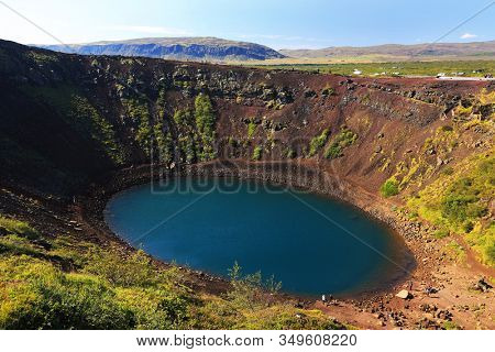 Kerid volcanic crater lake in Iceland, Europe