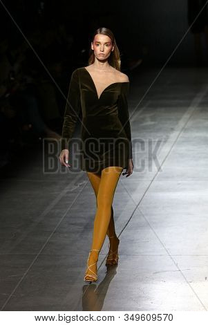 Kyiv, Ukraine - February 2, 2020: Model Presents A Collection Of Authentic Ukrainian Clothes By Desi