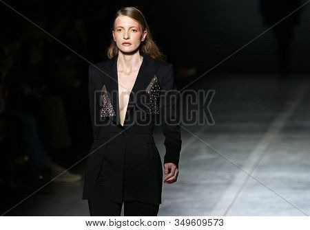 Kyiv, Ukraine - February 2, 2020: Model Presents A Collection Of Authentic Ukrainian Clothes By Desi