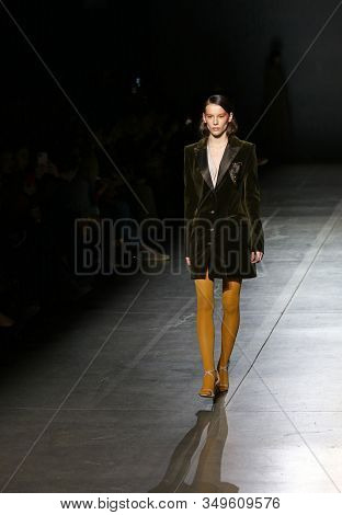 Kyiv, Ukraine - February 2, 2020: Model Presents A Collection Of Authentic Ukrainian Clothes By Desi