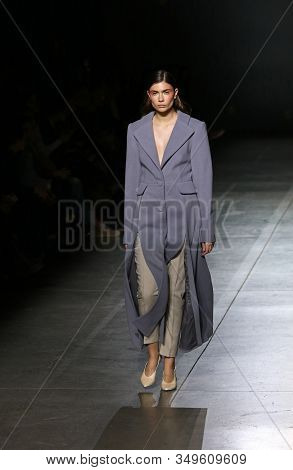 Kyiv, Ukraine - February 2, 2020: Model Presents A Collection Of Authentic Ukrainian Clothes By Desi