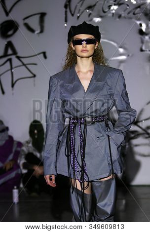 Kyiv, Ukraine - February 2, 2020: Model Presents A Collection Of Authentic Ukrainian Clothes By Desi