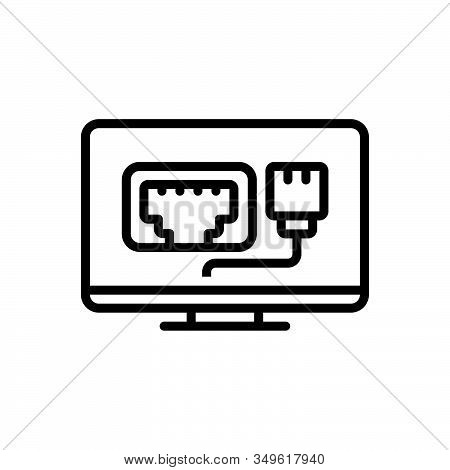 Black Line Icon For Lan-network Lan Network Wan Ocal Area Computer Plug Connection Technology