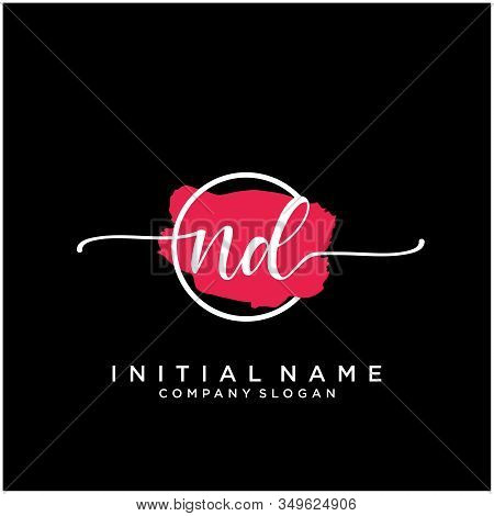 Nd Initial Handwriting Logo Design With Brush Circle. Logo For Fashion,photography, Wedding, Beauty,