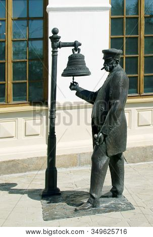 Yekaterinburg, Russia - September 30, 2019: Sculpture Of A Stationmaster. The Museum Of History Of S