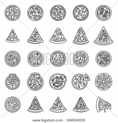 Italian Pizza Icons Set. Outline Set Of Italian Pizza Vector Icons For Web Design Isolated On White 