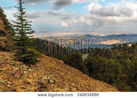 View From Mount Olympus, Highest Peak Of The Island Of Cyprus. Troodos Mountains