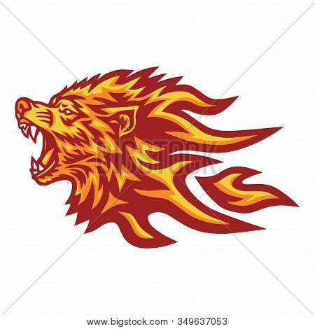 Wolf Flaming Fire Logo Vector Mascot Design
