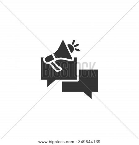 Speech Bubble With Megaphone Icon In Flat Style. Dialogue Box Vector Illustration On White Isolated 