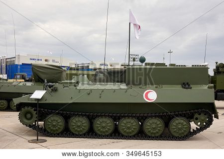 Astana, Kazakhstan - May 25, 2018: Armored Personnel Carrier Btr-80a At The Kadex Exhibition
