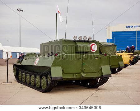 Astana, Kazakhstan - May 25, 2018: Armored Personnel Carrier Btr-80a At The Kadex Exhibition