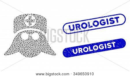 Mosaic Nurse Head And Rubber Stamp Seals With Urologist Text. Mosaic Vector Nurse Head Is Formed Wit