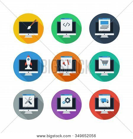 Computer Programming Icons Set Programmer Developer Stock Circle Flat Icon Set Vector
