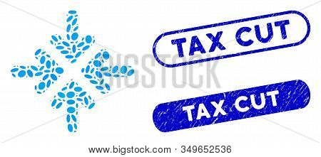 Mosaic Quadro Collide Arrows And Rubber Stamp Seals With Tax Cut Caption. Mosaic Vector Quadro Colli