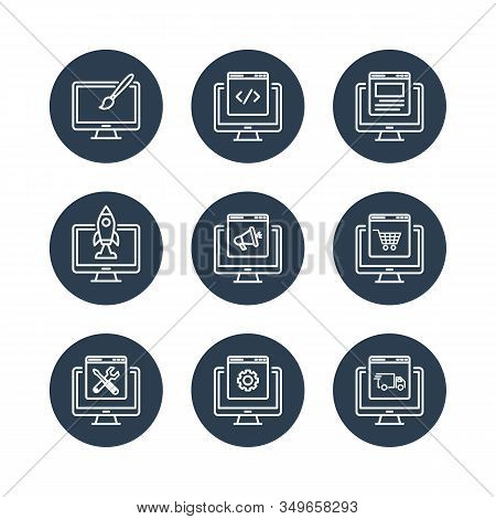 Computer Programming Icons Set Programmer Developer Stock Circle Line Icon Set Vector