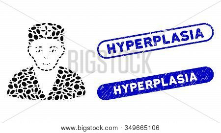 Mosaic Medic And Distressed Stamp Watermarks With Hyperplasia Phrase. Mosaic Vector Medic Is Designe