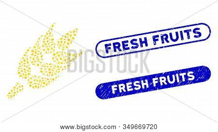 Mosaic Wheet And Distressed Stamp Seals With Fresh Fruits Caption. Mosaic Vector Wheet Is Created Wi