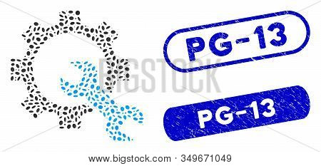 Mosaic Service Tools And Grunge Stamp Watermarks With Pg-13 Text. Mosaic Vector Service Tools Is Cre