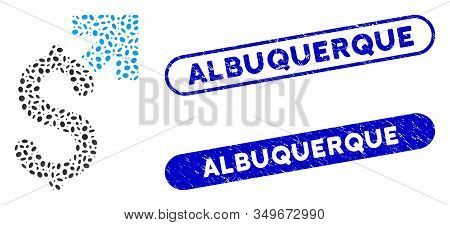 Mosaic Dollar Growth And Corroded Stamp Watermarks With Albuquerque Text. Mosaic Vector Dollar Growt