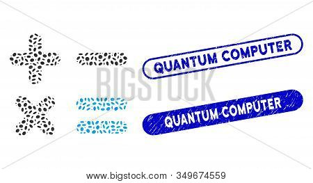 Mosaic Calculator And Grunge Stamp Seals With Quantum Computer Caption. Mosaic Vector Calculator Is 