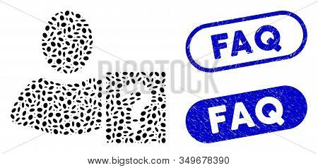 Mosaic User Helpbook And Grunge Stamp Seals With Faq Caption. Mosaic Vector User Helpbook Is Compose