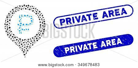 Mosaic Rouble Bank Marker And Rubber Stamp Watermarks With Private Area Caption. Mosaic Vector Roubl