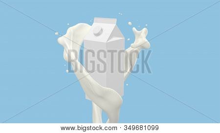 3d Render Of Milk Carton Box With Milk Flow Splashes, 4k Ultra Hd 3840x2160.