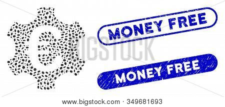 Mosaic Euro Industry And Grunge Stamp Seals With Money Free Text. Mosaic Vector Euro Industry Is Com