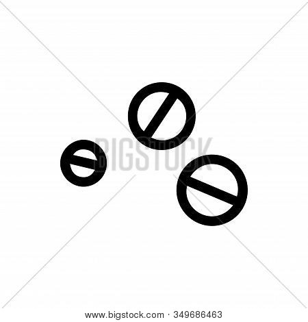 Round Pills Or Tablets In Hand Drawn Doodle Style Isolated On White Background. Vector Stock Outline
