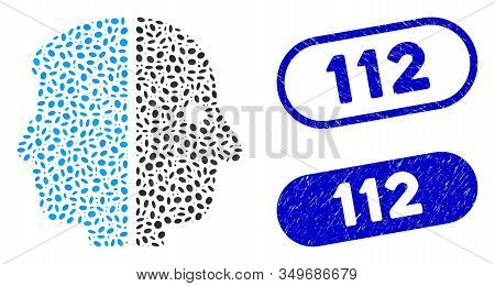 Mosaic Dual Face And Distressed Stamp Seals With 112 Caption. Mosaic Vector Dual Face Is Designed Wi