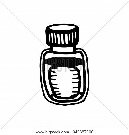 Jar With Natural Cream In Hand Drawn Doodle Style Isolated On White Background. Vector Stock Outline