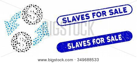 Mosaic Dollar Exchange And Distressed Stamp Seals With Slaves For Sale Text. Mosaic Vector Dollar Ex