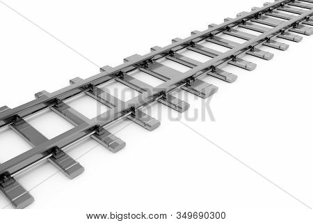 3D Rendering Of Railroad Tracks On White