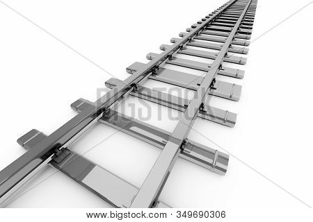 3D Rendering Of Railroad Tracks On White