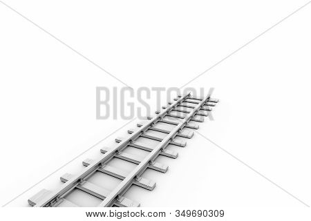 3D Rendering Of Railroad Tracks On White