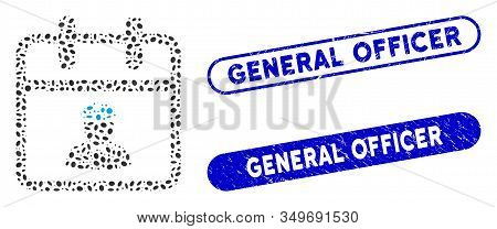 Mosaic Police Day And Distressed Stamp Watermarks With General Officer Text. Mosaic Vector Police Da