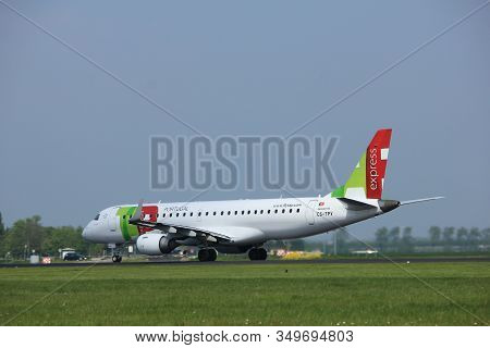 Amsterdam The Netherlands - May 6th, 2017: Cs-tpv Tap Express Embraer Erj-190 Takeoff From Polderbaa