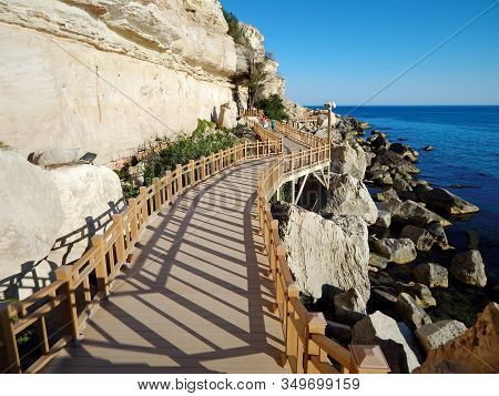 Coast Of The Caspian Sea. Rock Trail. Kazakhstan. Aktau City. 11 July 2019 Year.