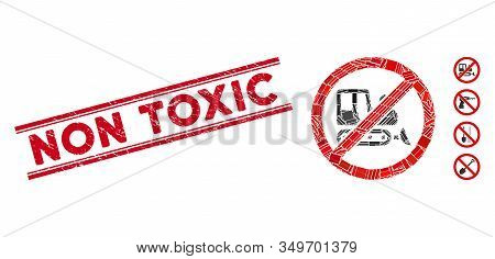 Mosaic No Bulldozer Pictogram And Red Non Toxic Seal Stamp Between Double Parallel Lines. Flat Vecto