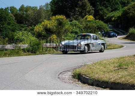 Pesaro Colle San Bartolo , Italy - May 17 - 2018 : Mercedes-benz 300 Sl CoupÉ (w198) 1955 On An Old 