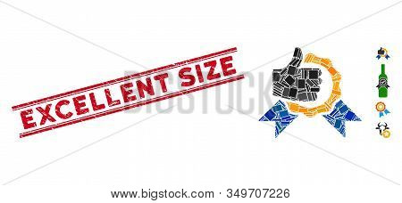 Mosaic Excellent Pictogram And Red Excellent Size Seal Stamp Between Double Parallel Lines. Flat Vec