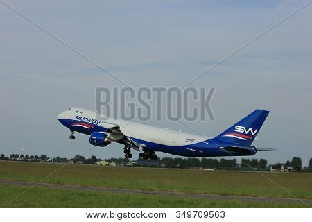 Amsterdam, The Netherlands  -  June 2nd, 2017: Vq-bwy Silk Way West Airlines Boeing 747 Taking Off F