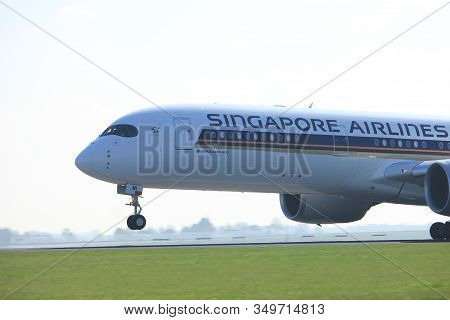 Amsterdam The Netherlands - April 2nd, 2017: 9v-smi Singapore Airlines Airbus A350-900 Takeoff From 