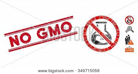 Mosaic No Extracorporeal Children Pictogram And Red No Gmo Seal Between Double Parallel Lines. Flat 
