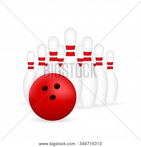 Bowling Poster. Bowling Game Leisure Concept. Vector Stock Illustration.