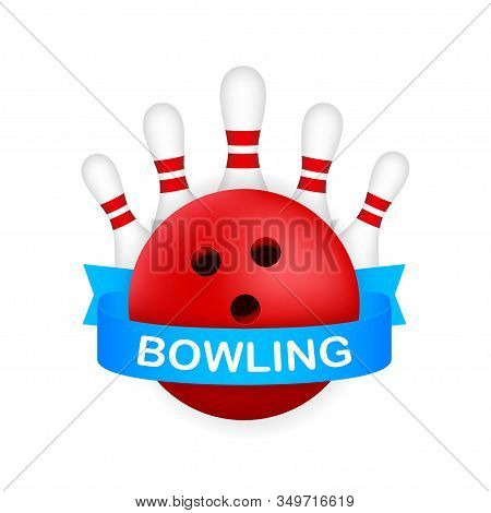 Bowling Poster. Bowling Game Leisure Concept. Vector Stock Illustration.