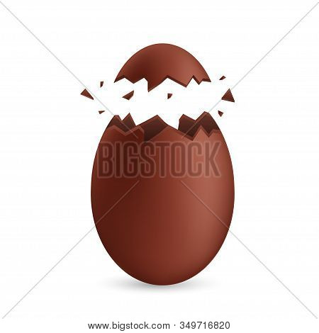 Realistic Chocolate Eggs. Broken, Exploded Eggshell. Good For Easter Design. Vector Stock Illustrati