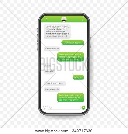 Chat Interface Application With Dialogue Window. Clean Mobile Ui Design Concept. Sms Messenger. Vect