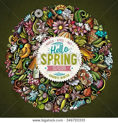 Spring Hand Drawn Vector Doodles Illustration. Nature Round Design.