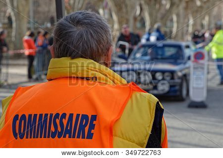 Buis-les-baronnies, France, February 1, 2020 : Marshall Of Historic Monte-carlo Rally. This 23rd Edi